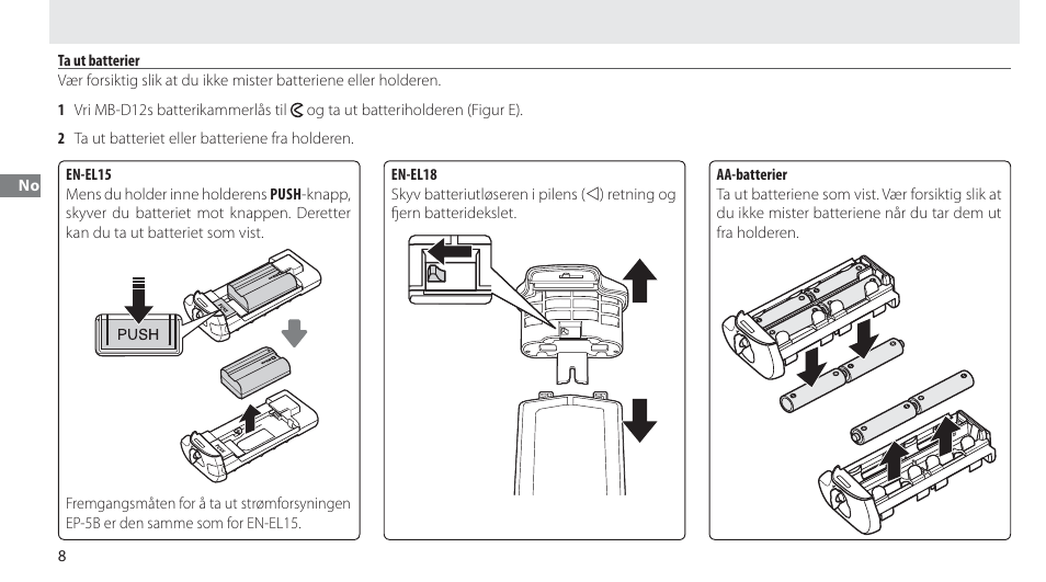 Ta ut batterier | Nikon Multi-Power Battery Pack MB-D12 User Manual | Page 52 / 244