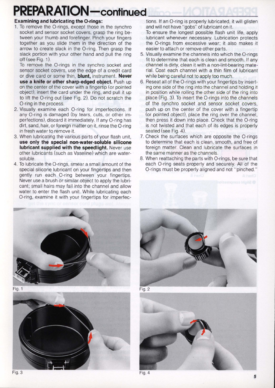 Examining and lubricating the 0-rings, Examining and iubricating the o-rings, Preparation —continued | Nikon os Speedlight SB-102 User Manual | Page 5 / 36