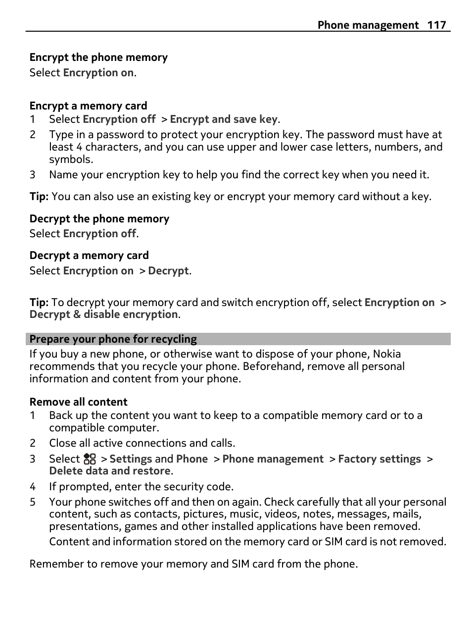 Prepare your phone for recycling | Nikon Nokia C6-01 User Manual | Page 117 / 130