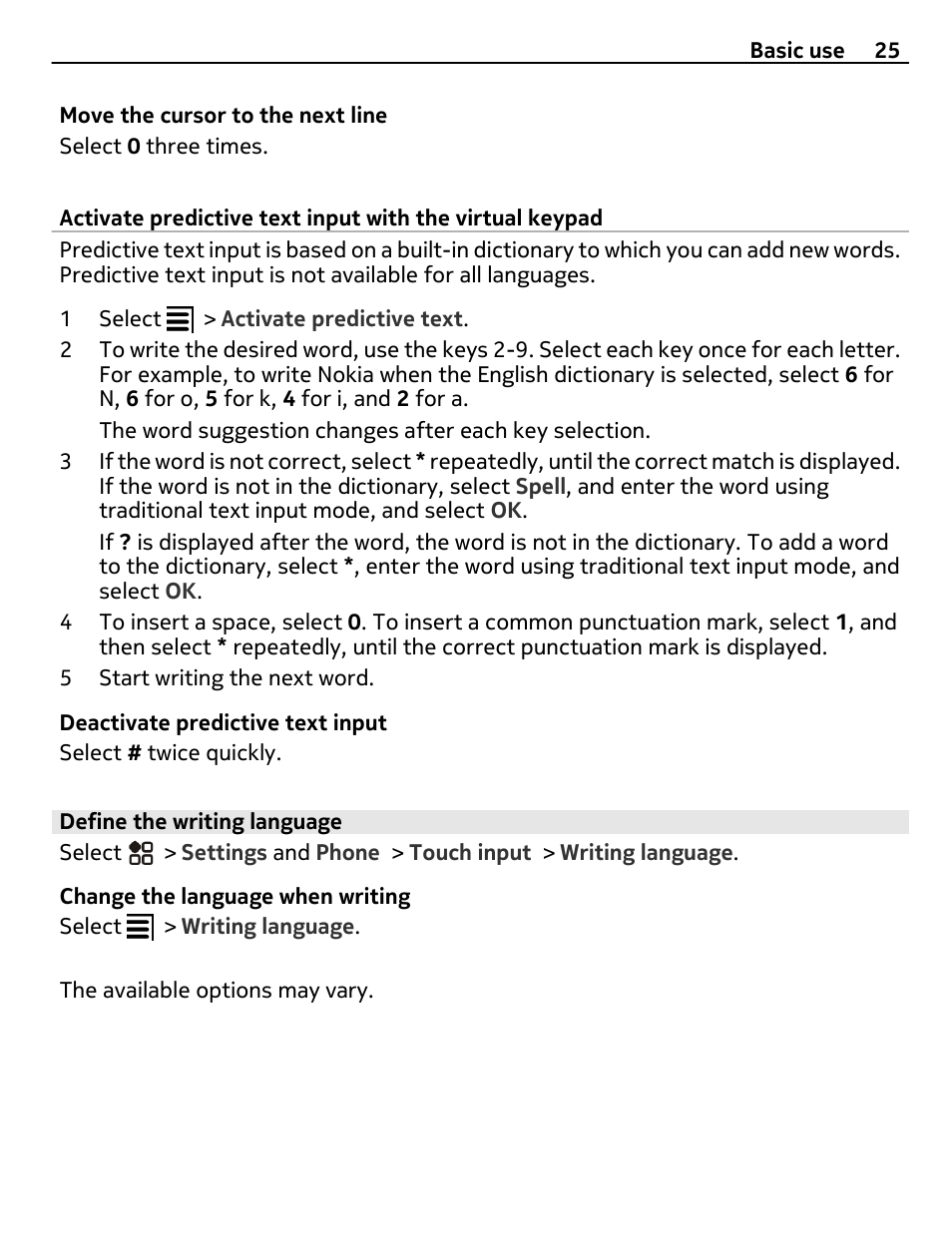 Define the writing language | Nikon Nokia C6-01 User Manual | Page 25 / 130