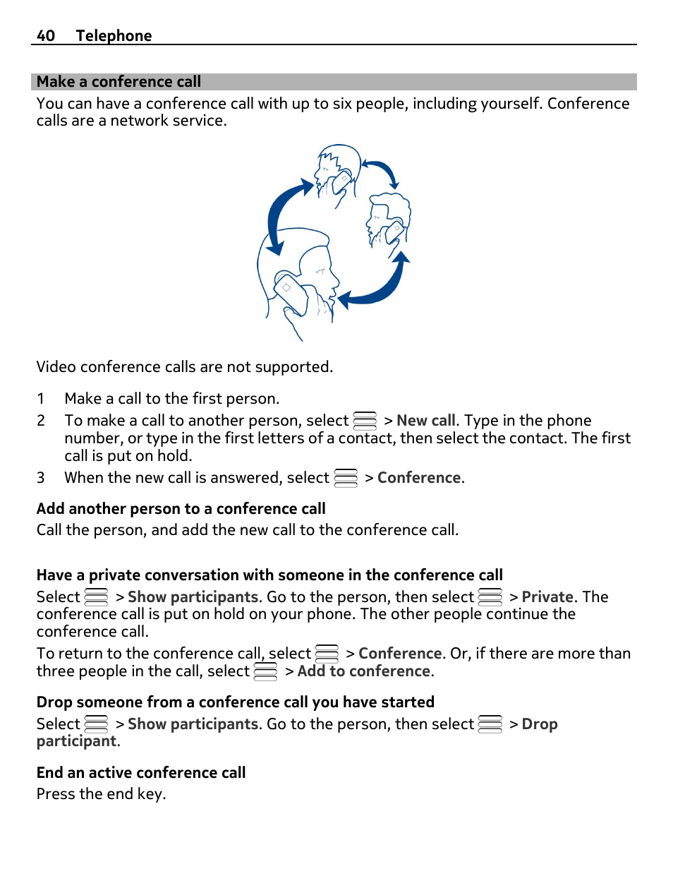 Make a conference call | Nikon Nokia C6-01 User Manual | Page 40 / 130