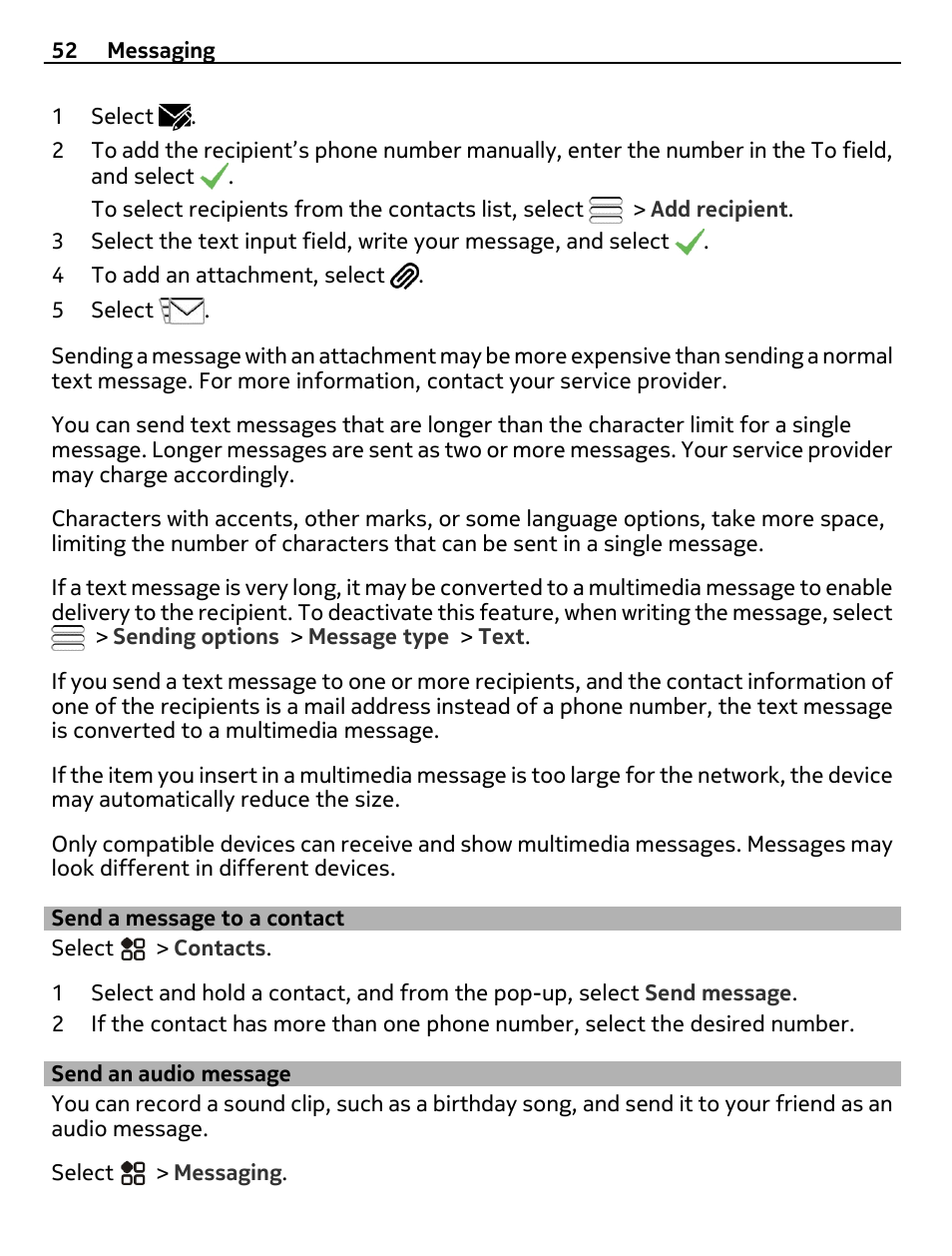 Send a message to a contact, Send an audio message | Nikon Nokia C6-01 User Manual | Page 52 / 130