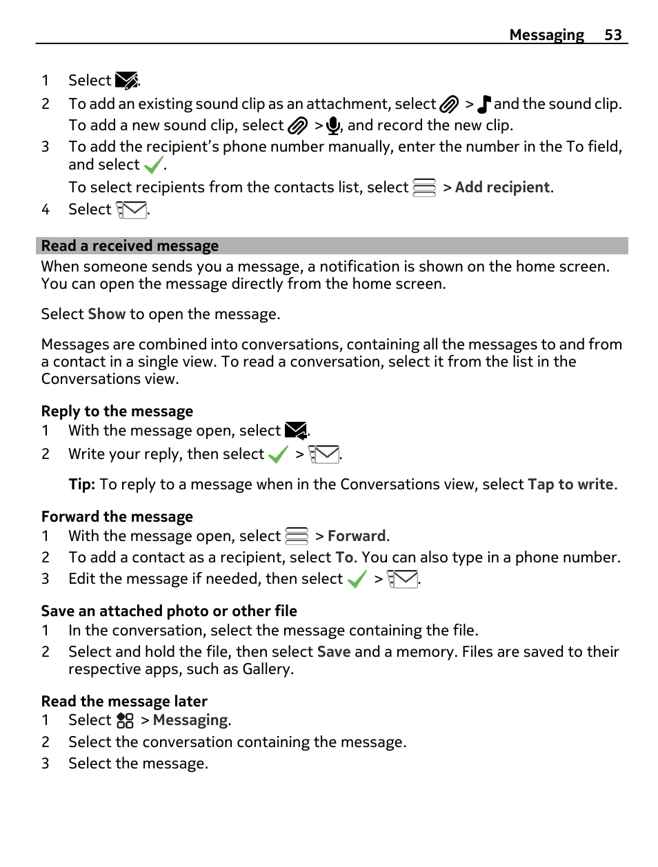 Read a received message | Nikon Nokia C6-01 User Manual | Page 53 / 130