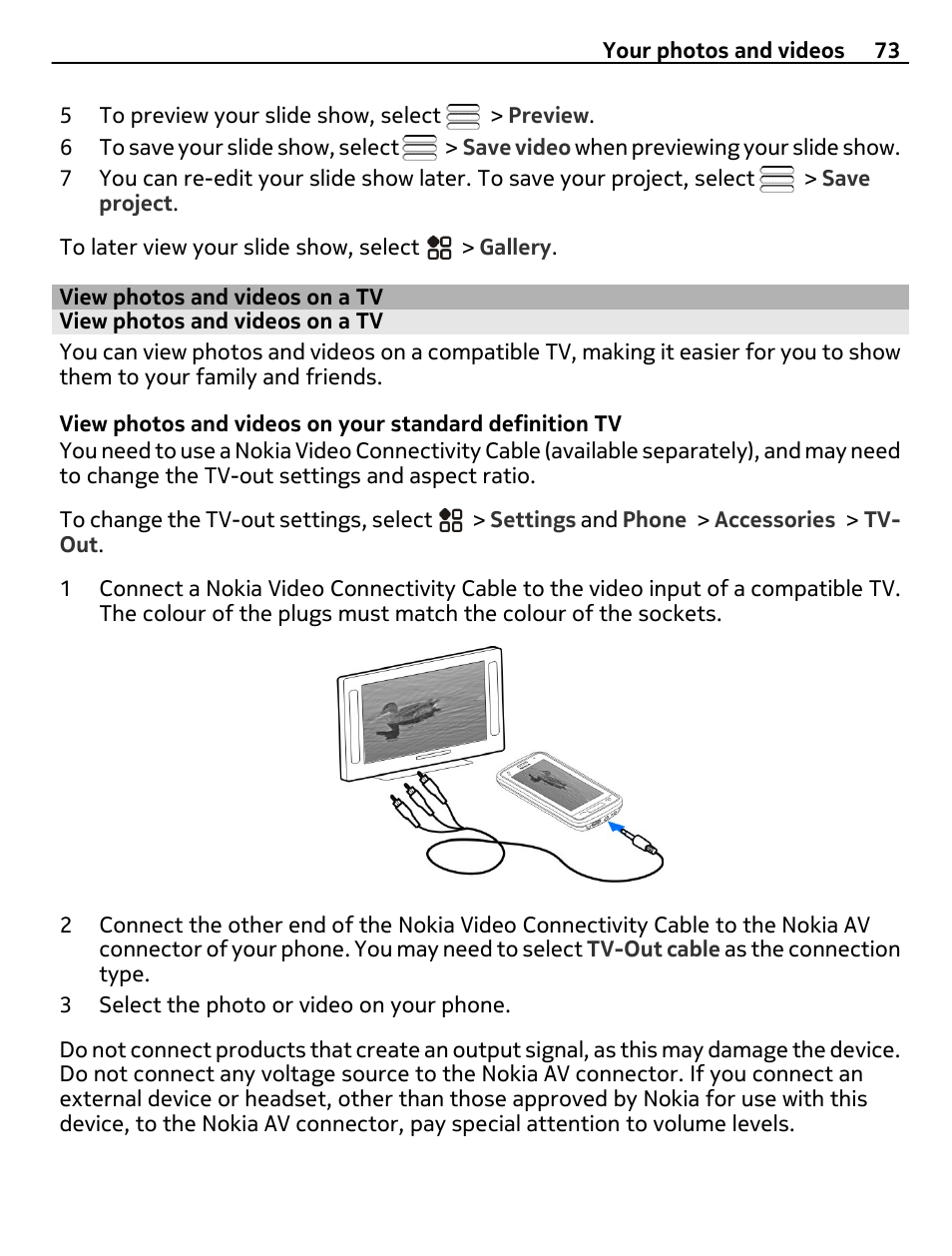 View photos and videos on a tv | Nikon Nokia C6-01 User Manual | Page 73 / 130