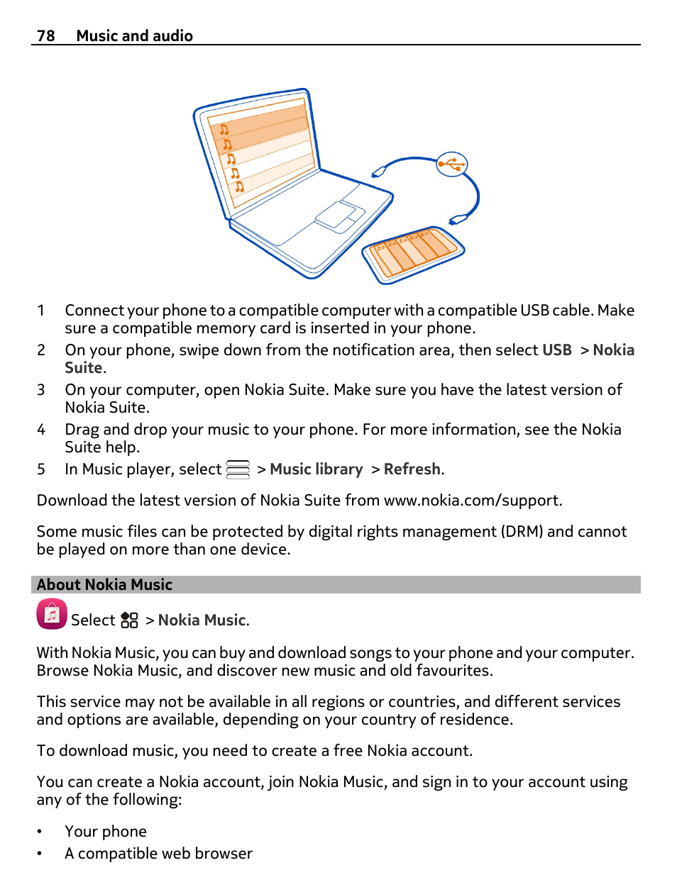 About nokia music | Nikon Nokia C6-01 User Manual | Page 78 / 130