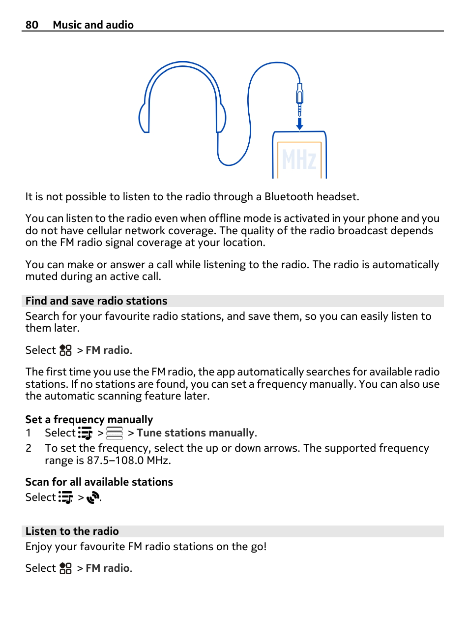 Find and save radio stations, Listen to the radio | Nikon Nokia C6-01 User Manual | Page 80 / 130