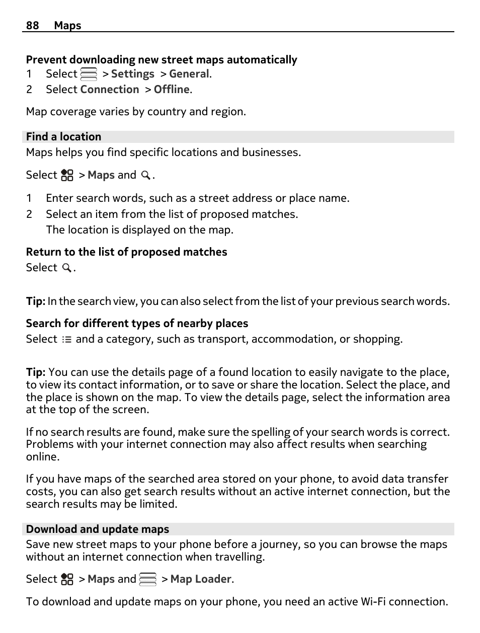 Find a location, Download and update maps | Nikon Nokia C6-01 User Manual | Page 88 / 130