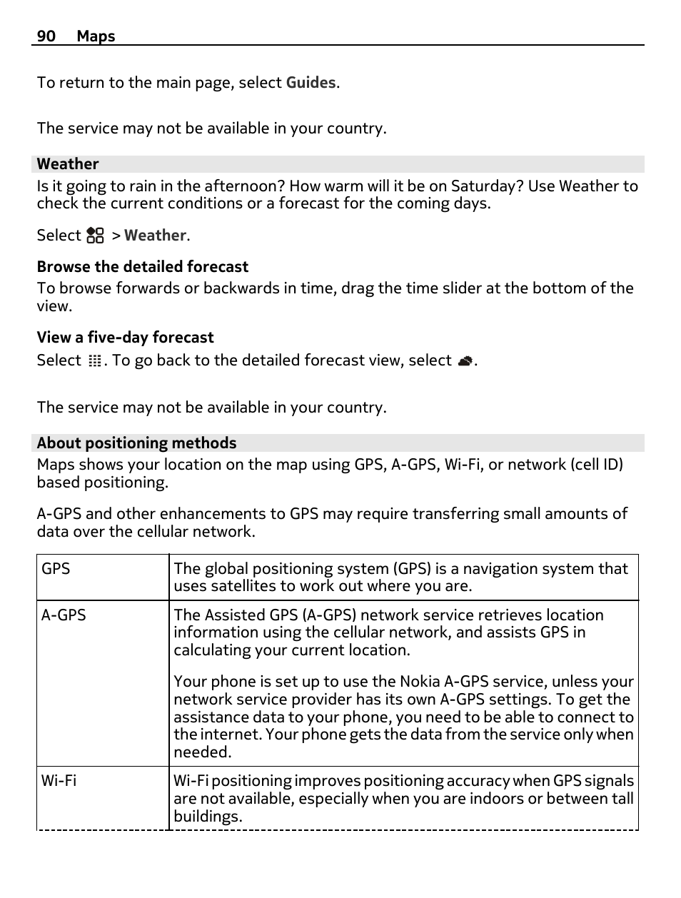 Weather, About positioning methods | Nikon Nokia C6-01 User Manual | Page 90 / 130