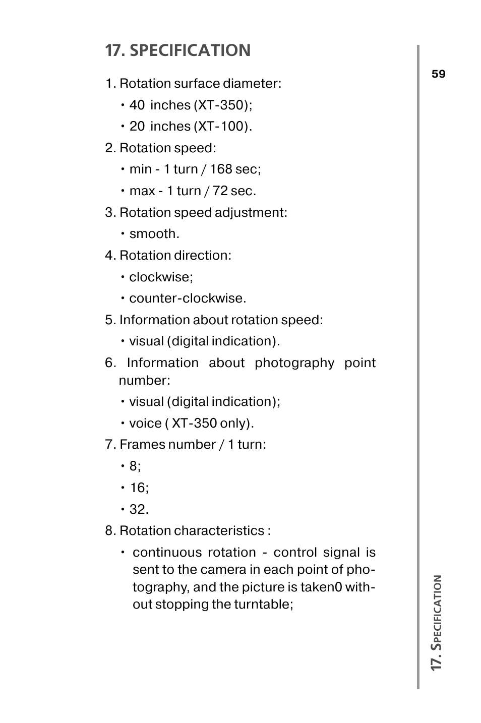 Specification | Nikon XT100 User Manual | Page 59 / 64