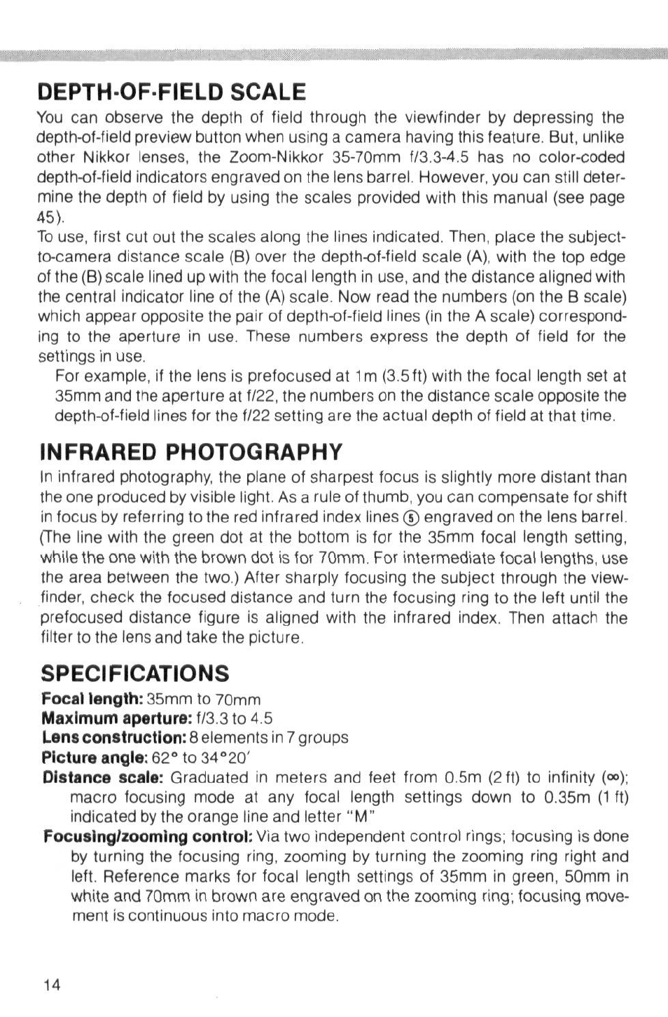 Recommended focusing screens, Variable aperture | Nikon Zoom-Nikkor 35-70mm f User Manual | Page 14 / 49