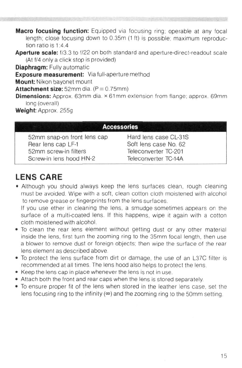 Flash photography care | Nikon Zoom-Nikkor 35-70mm f User Manual | Page 15 / 49