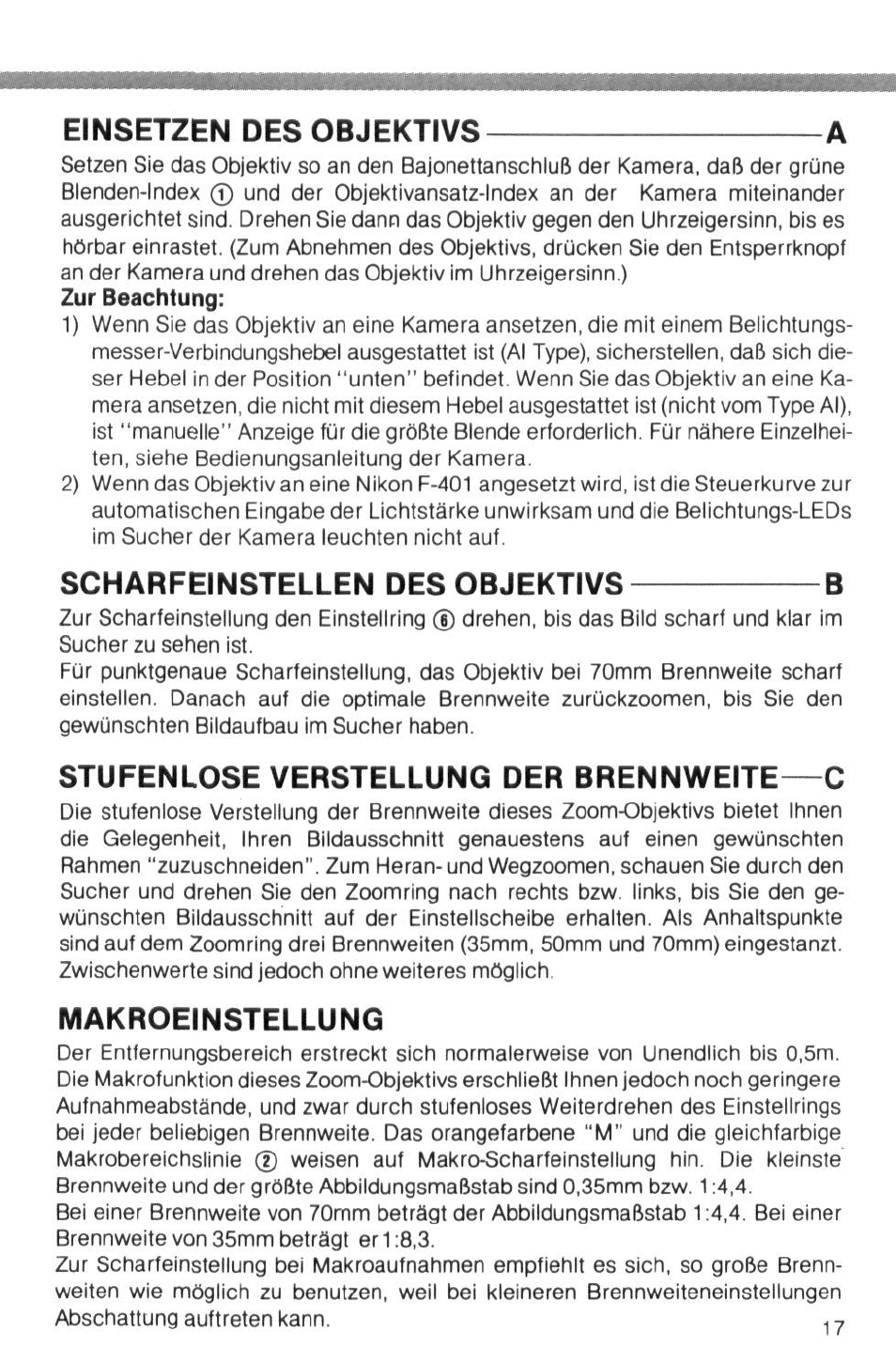 Lens care | Nikon Zoom-Nikkor 35-70mm f User Manual | Page 17 / 49