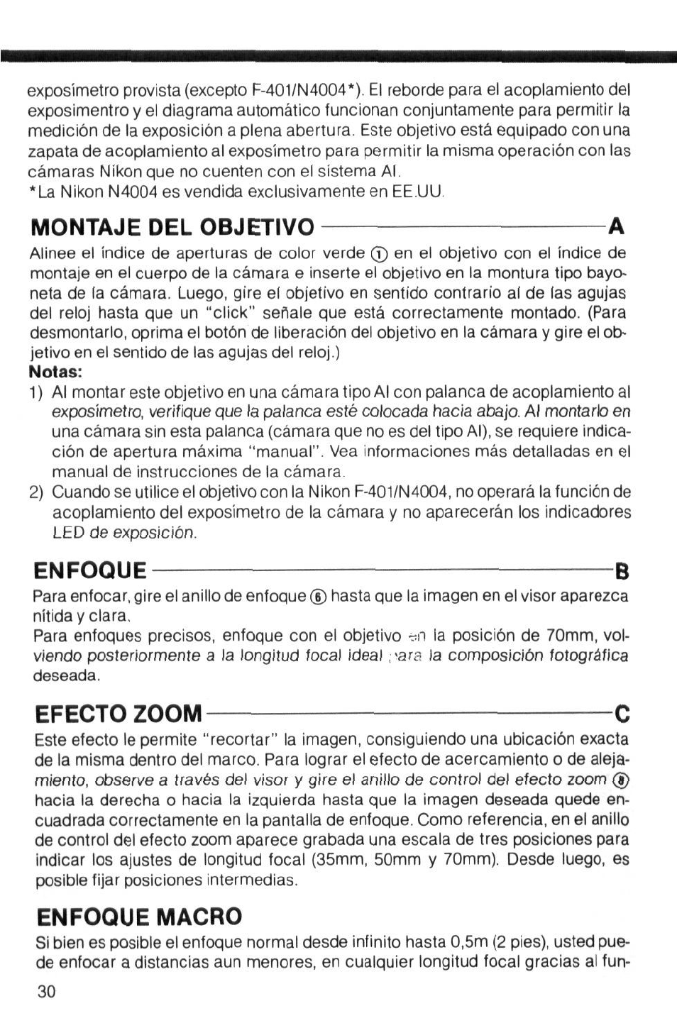 Soins a apporter a votre objectif | Nikon Zoom-Nikkor 35-70mm f User Manual | Page 30 / 49