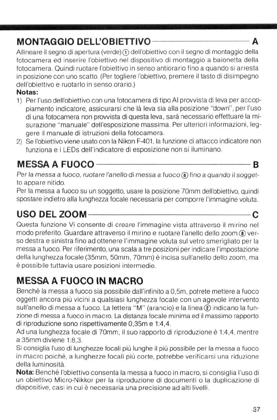 Cuidados del objetivo | Nikon Zoom-Nikkor 35-70mm f User Manual | Page 37 / 49