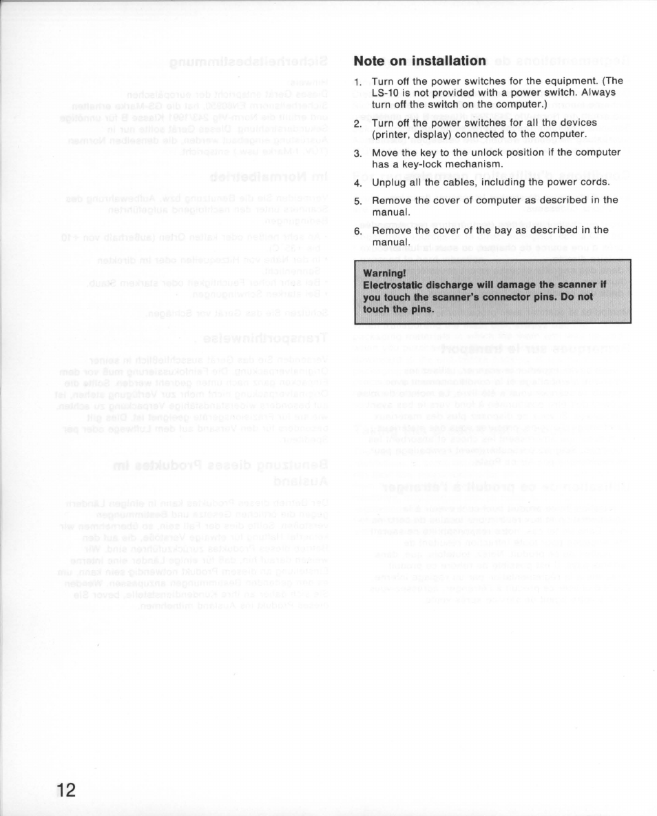 Note on installation | Nikon 35MM Film Scanner LS-10E User Manual | Page 12 / 82