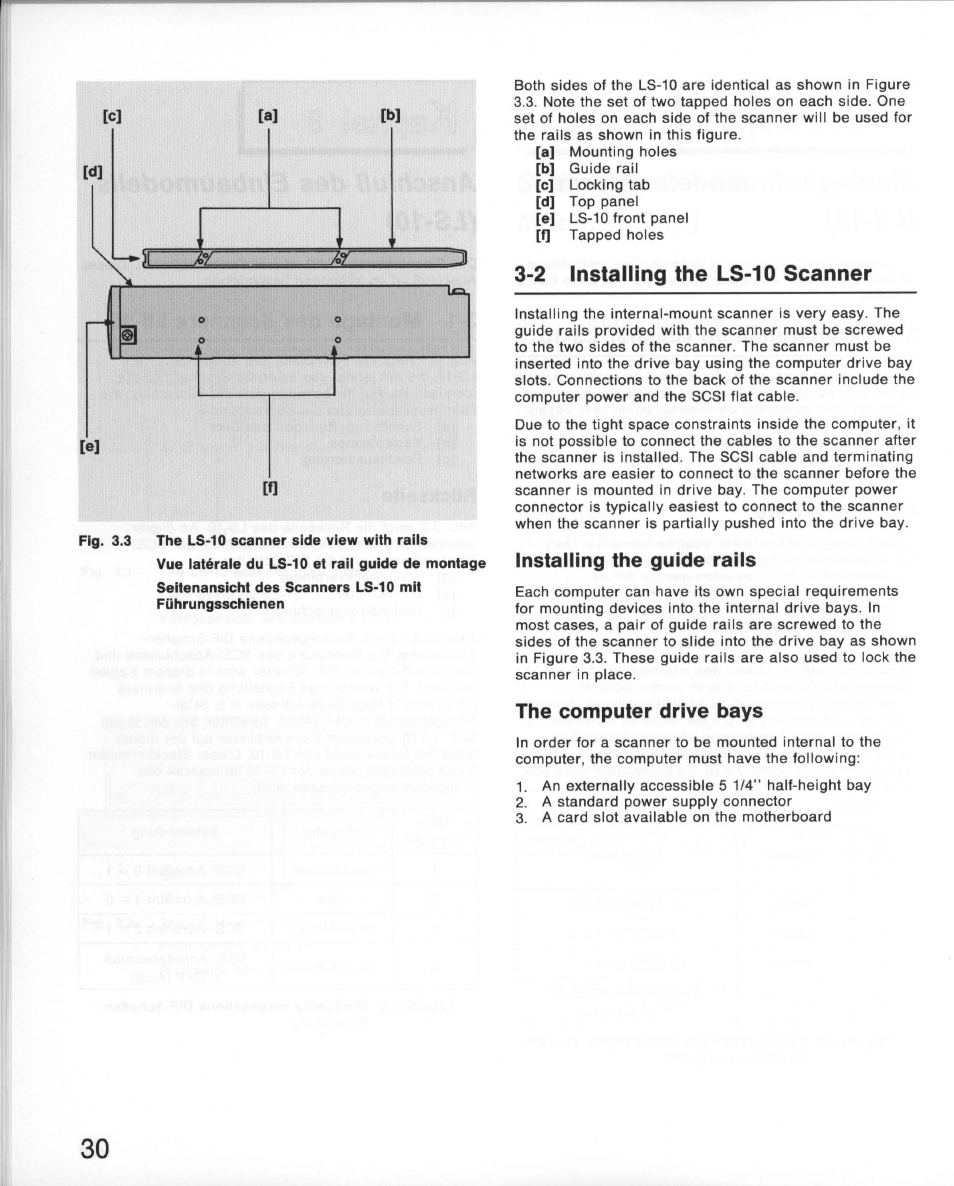 2 installing the ls-10 scanner, Installing the guide rails, The computer drive bays | Nikon 35MM Film Scanner LS-10E User Manual | Page 30 / 82