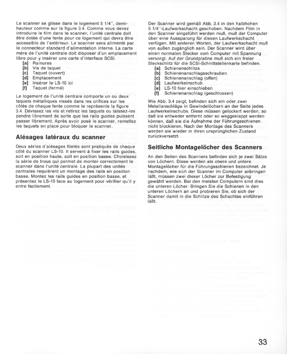 Alésages latéraux du scanner, Seitliche montagelöcher des scanners | Nikon 35MM Film Scanner LS-10E User Manual | Page 33 / 82