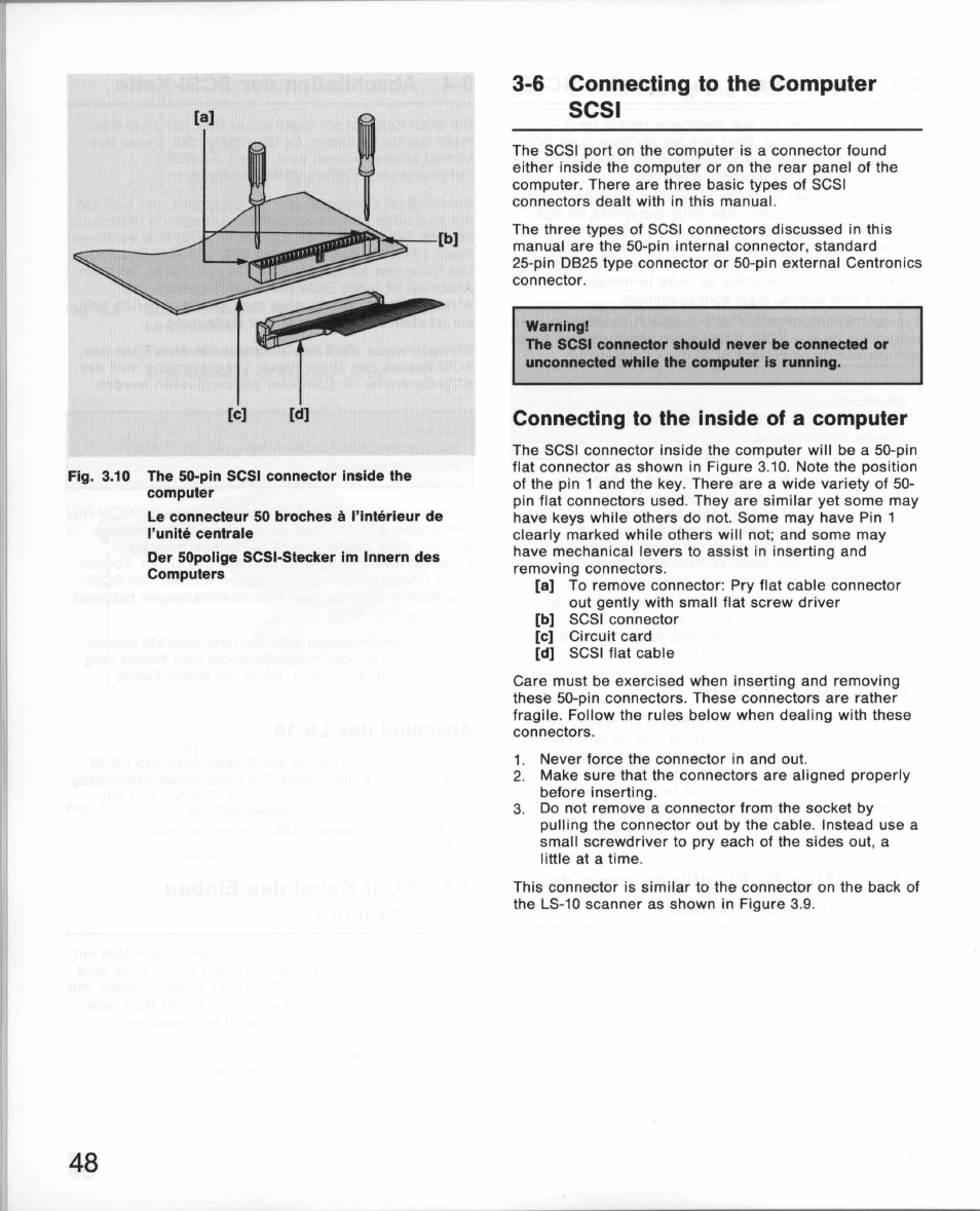 6 connecting to the computer scsi, Connecting to the inside of a computer | Nikon 35MM Film Scanner LS-10E User Manual | Page 48 / 82