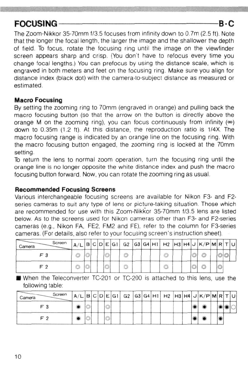 Focusing, Focusing- -bc | Nikon Camera Lens User Manual | Page 10 / 33
