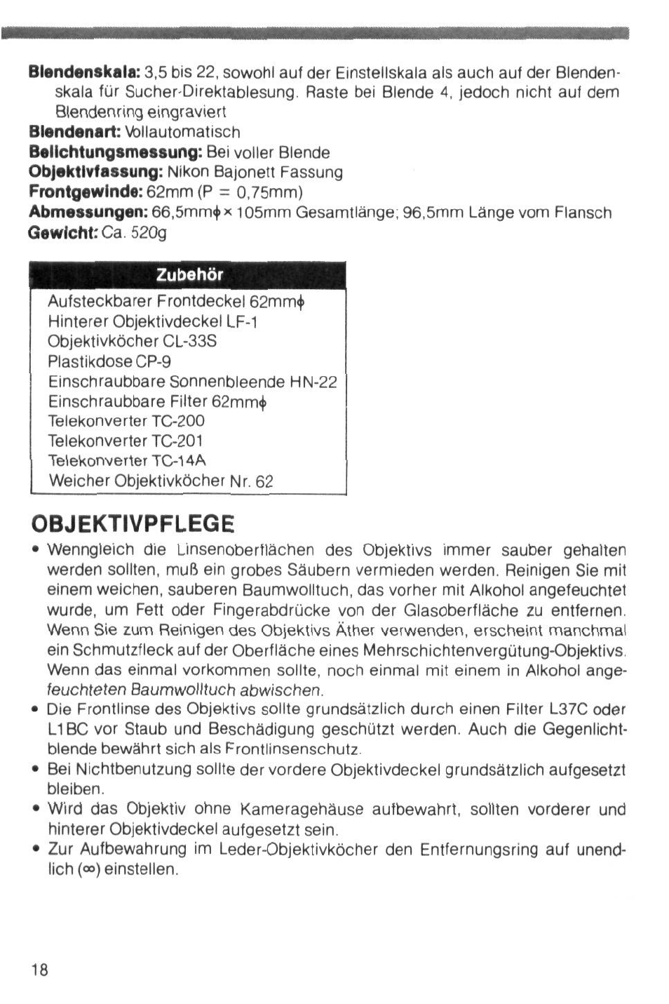Objektivpflege | Nikon Camera Lens User Manual | Page 18 / 33