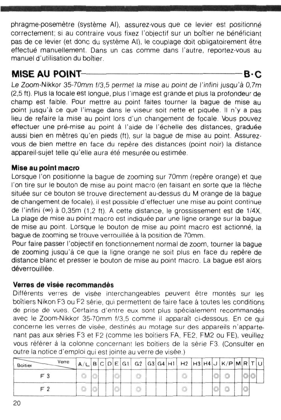 Mise au point, Mise au point- -bc | Nikon Camera Lens User Manual | Page 20 / 33