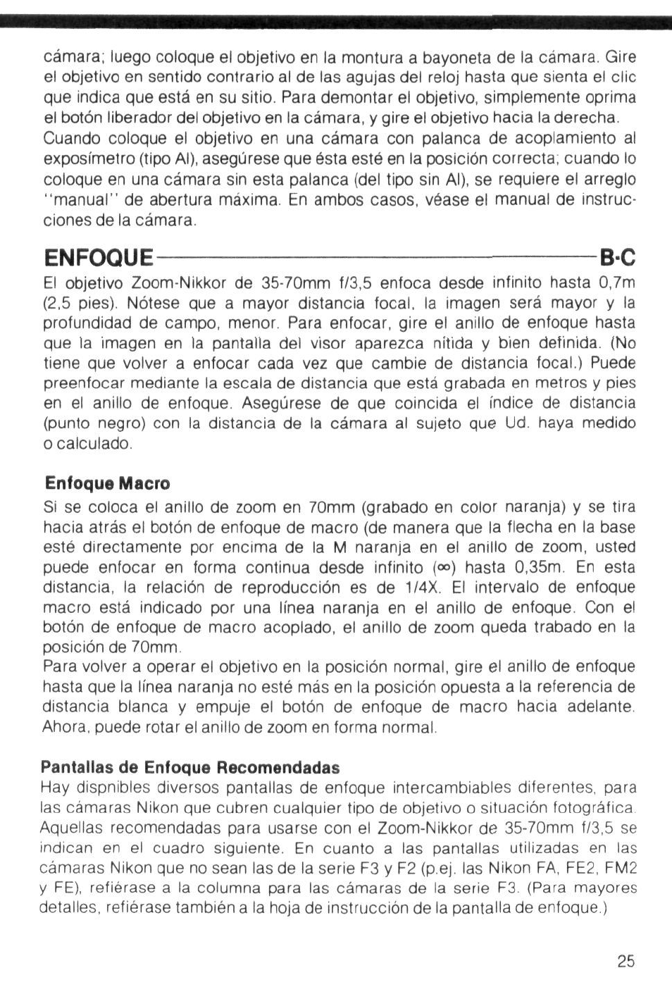 Enfoque, Bc enfoque | Nikon Camera Lens User Manual | Page 25 / 33