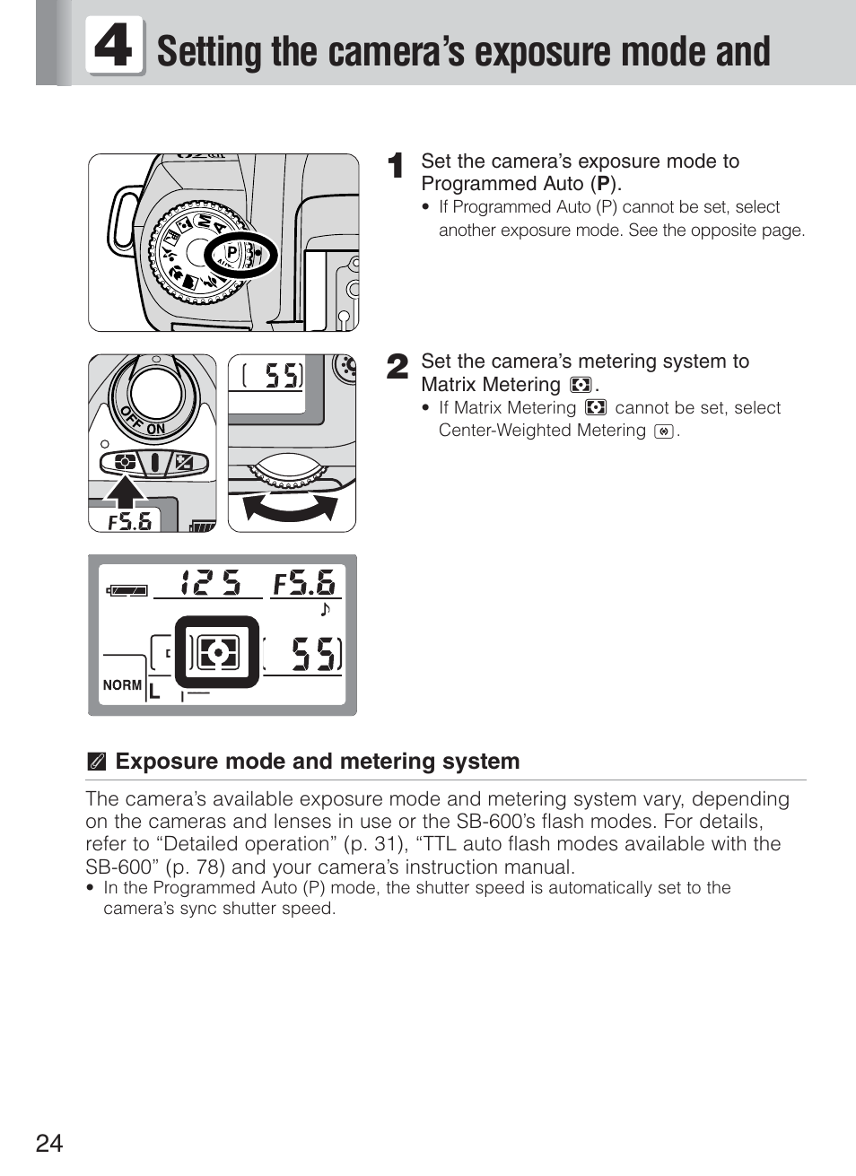 Setting the camera’s exposure mode and | Nikon Speedlight SB-600 User Manual | Page 24 / 92