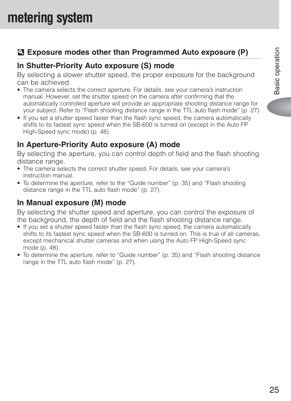 Metering system | Nikon Speedlight SB-600 User Manual | Page 25 / 92