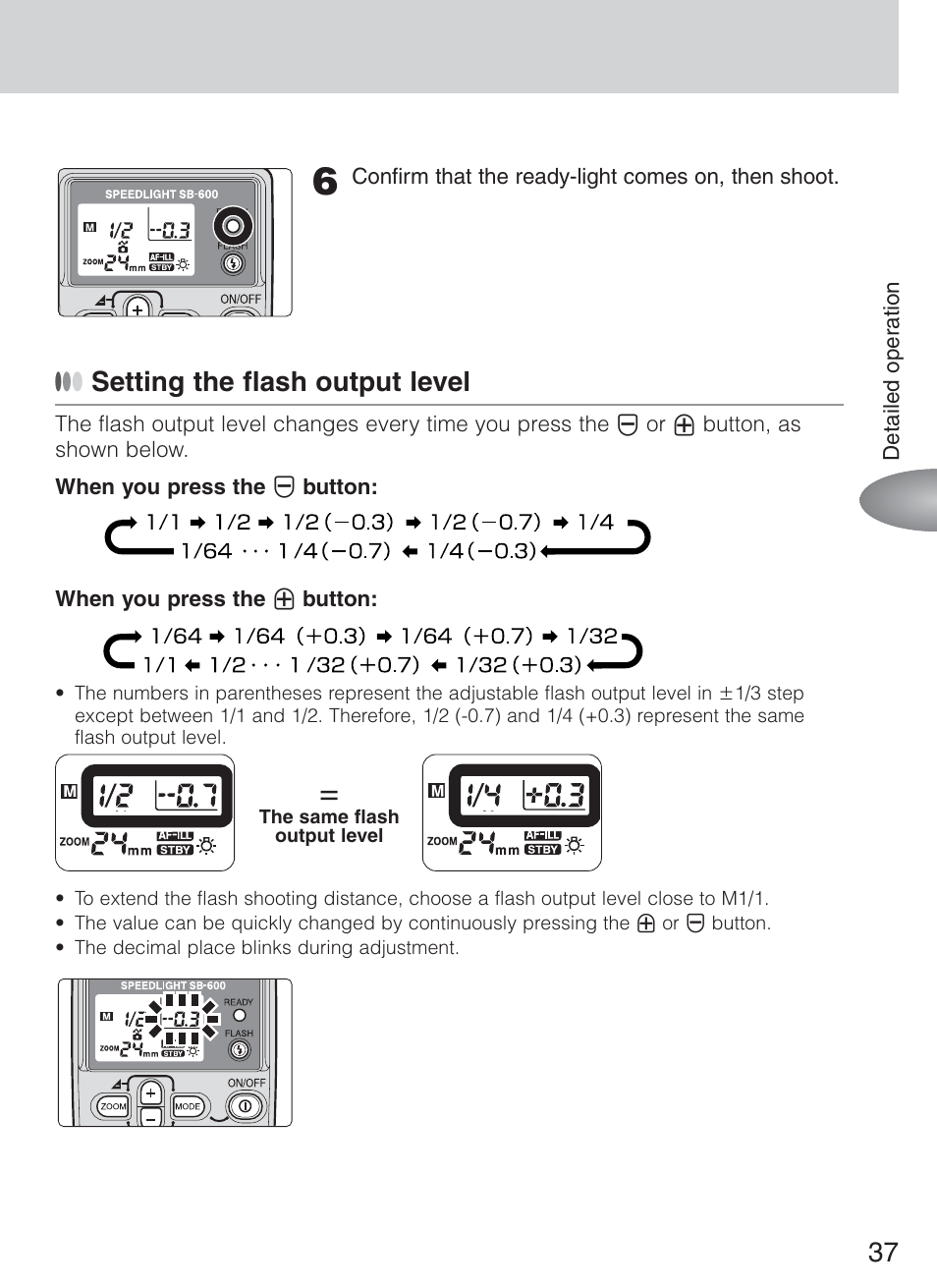 Setting the flash output level | Nikon Speedlight SB-600 User Manual | Page 37 / 92