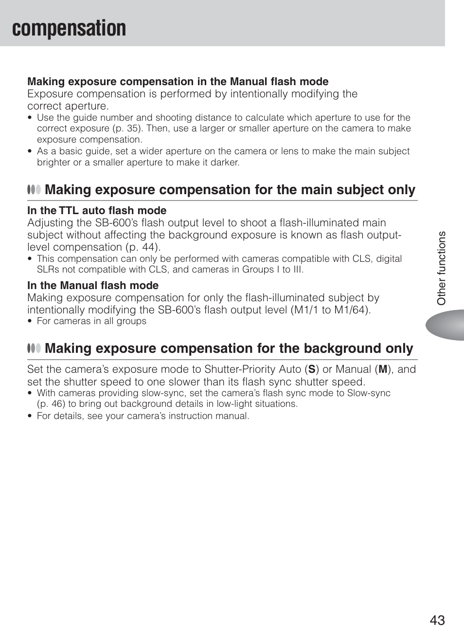 Compensation | Nikon Speedlight SB-600 User Manual | Page 43 / 92