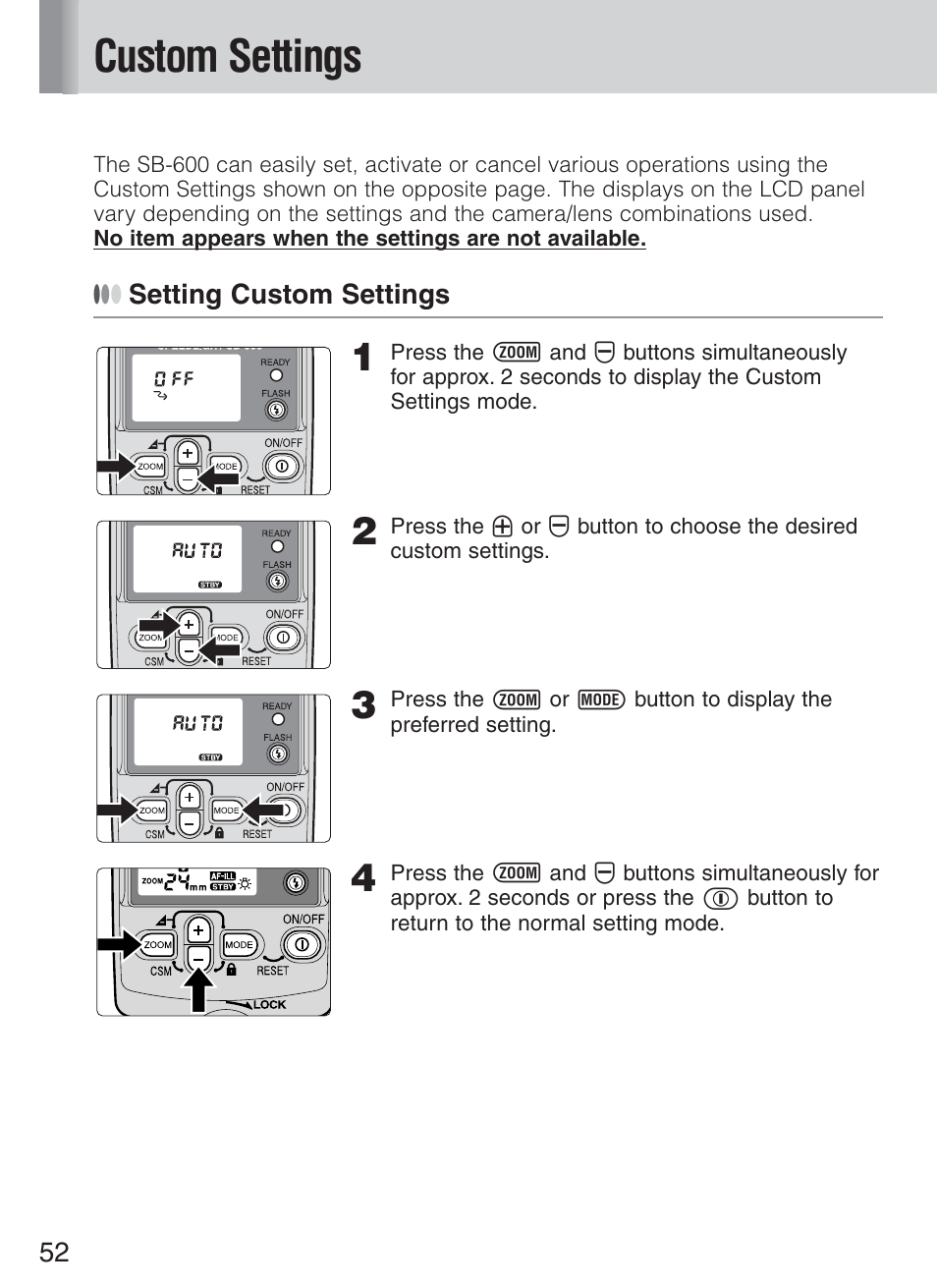 Custom settings | Nikon Speedlight SB-600 User Manual | Page 52 / 92