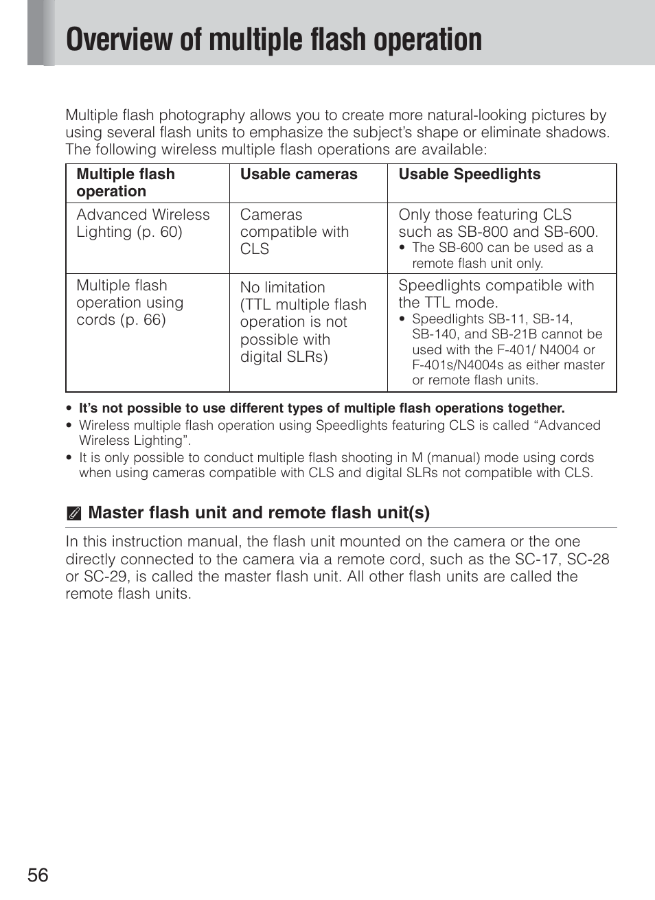 Overview of multiple flash operation | Nikon Speedlight SB-600 User Manual | Page 56 / 92