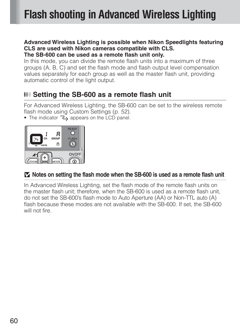 Flash shooting in advanced wireless lighting | Nikon Speedlight SB-600 User Manual | Page 60 / 92