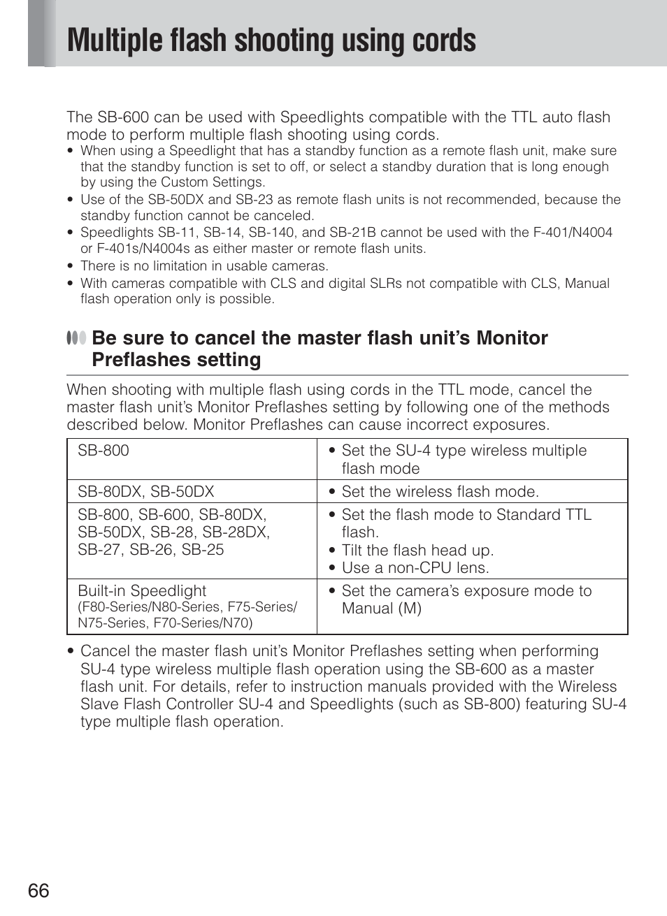 Multiple flash shooting using cords | Nikon Speedlight SB-600 User Manual | Page 66 / 92