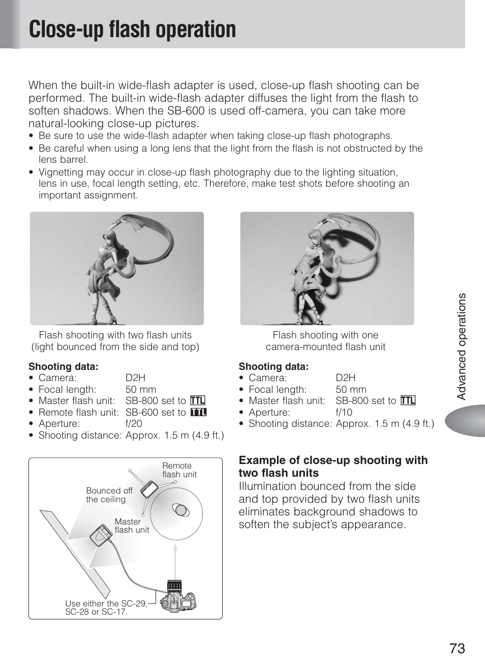 Close-up flash operation | Nikon Speedlight SB-600 User Manual | Page 73 / 92
