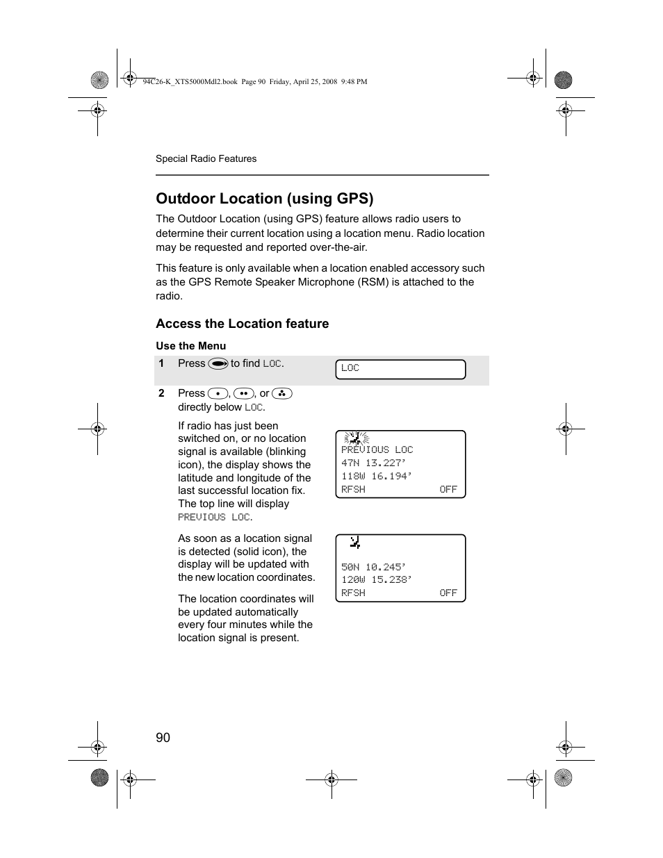 Outdoor location (using gps), Access the location feature | Nikon ASTRO XTS-5000 User Manual | Page 103 / 163