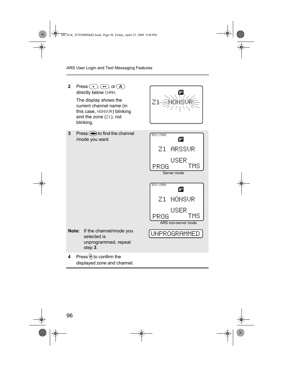 Z1 nonsvr prog, User tms z1 arssvr, Prog | User tms z1 nonsvr, Unprogrammed | Nikon ASTRO XTS-5000 User Manual | Page 109 / 163