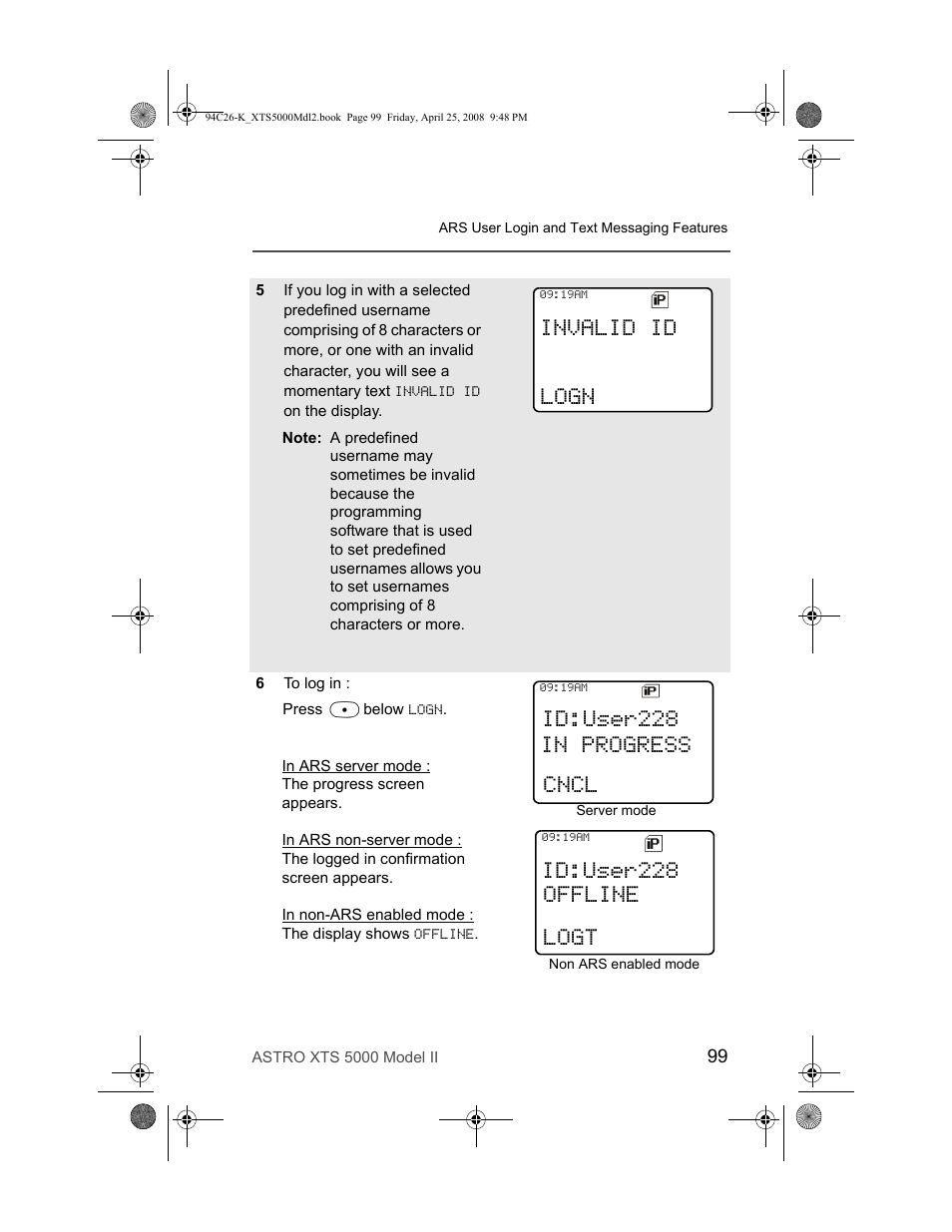 Invalid id logn, Id:user228 cncl | Nikon ASTRO XTS-5000 User Manual | Page 112 / 163