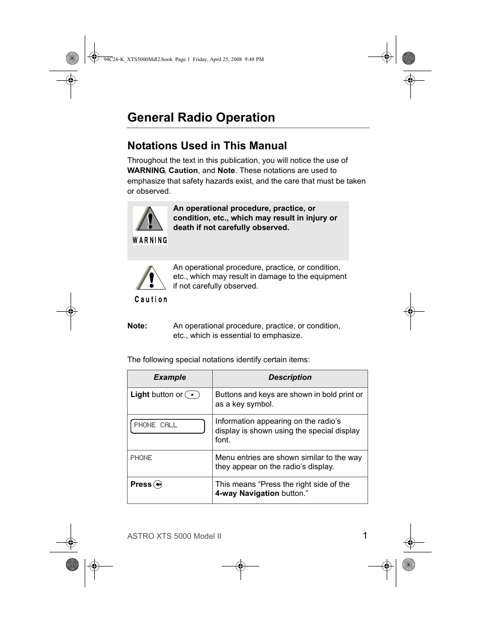 General radio operation, Notations used in this manual | Nikon ASTRO XTS-5000 User Manual | Page 14 / 163