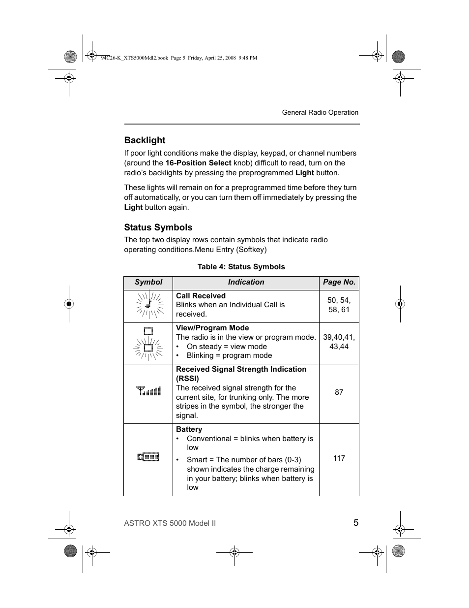 Backlight, Status symbols, Backlight status symbols | Nikon ASTRO XTS-5000 User Manual | Page 18 / 163