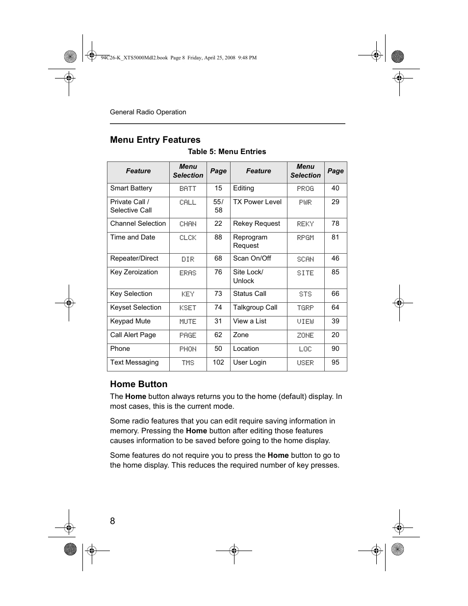 Menu entry features, Home button, Menu entry features home button | Nikon ASTRO XTS-5000 User Manual | Page 21 / 163