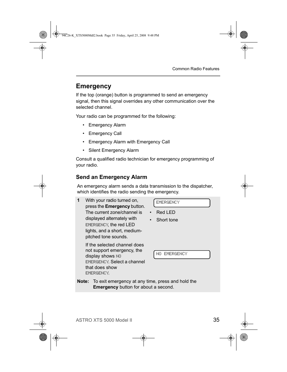 Emergency, Send an emergency alarm | Nikon ASTRO XTS-5000 User Manual | Page 48 / 163