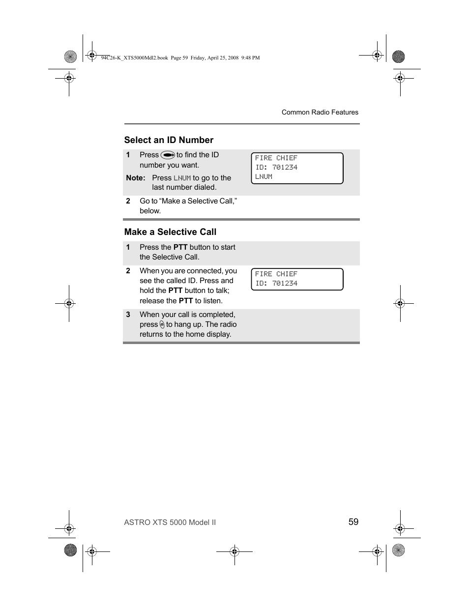 Select an id number, Make a selective call, Select an id number make a selective call | Nikon ASTRO XTS-5000 User Manual | Page 72 / 163