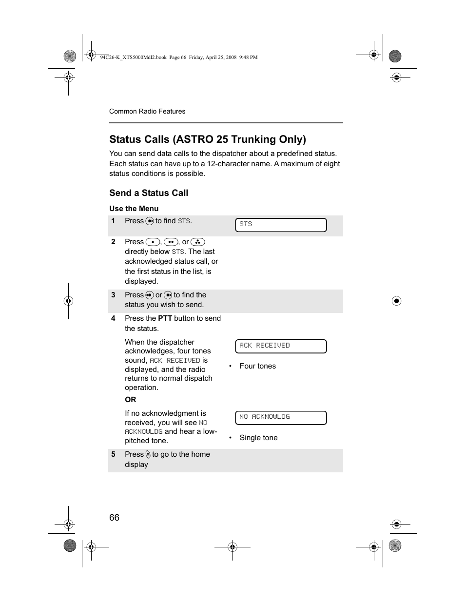 Status calls (astro 25 trunking only), Send a status call | Nikon ASTRO XTS-5000 User Manual | Page 79 / 163