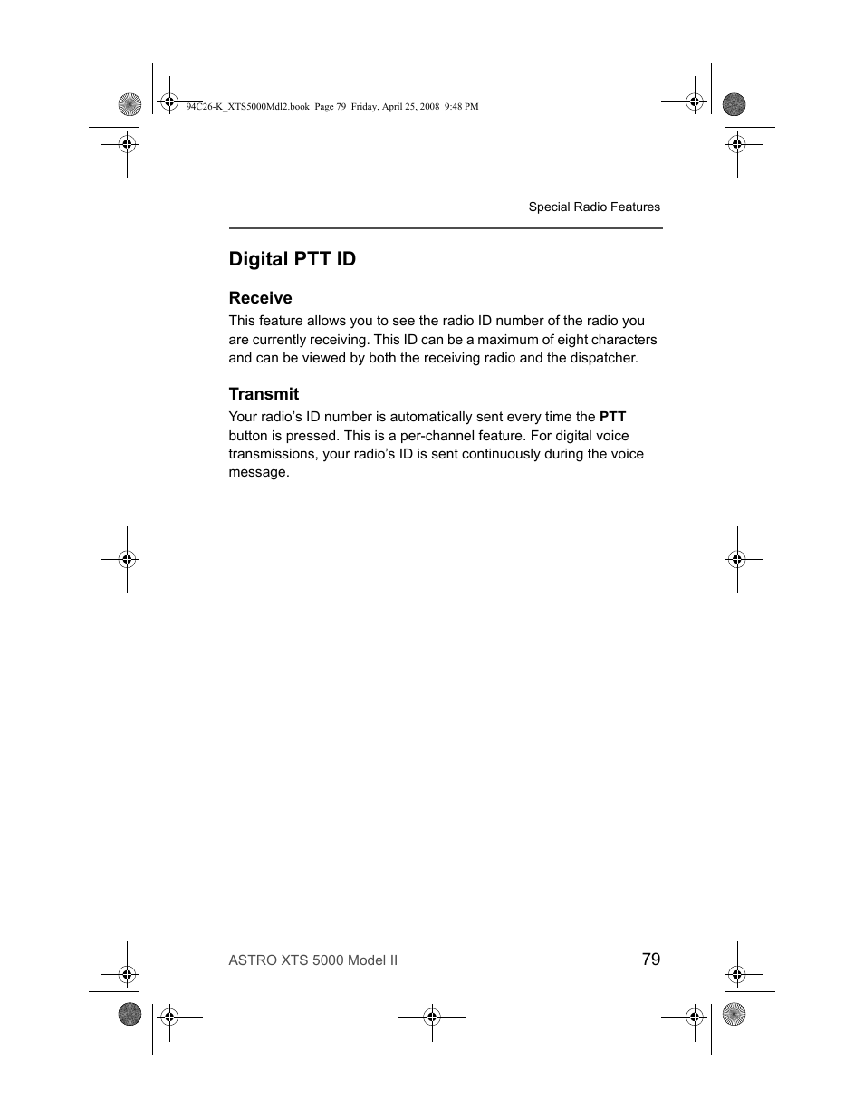 Digital ptt id, Receive, Transmit | Receive transmit | Nikon ASTRO XTS-5000 User Manual | Page 92 / 163