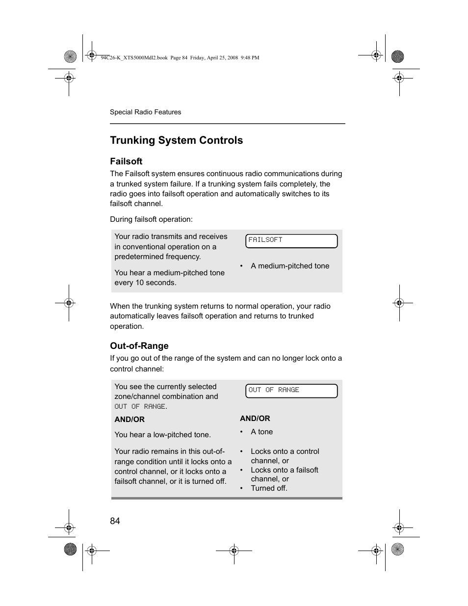 Trunking system controls, Failsoft, Out-of-range | Failsoft out-of-range | Nikon ASTRO XTS-5000 User Manual | Page 97 / 163