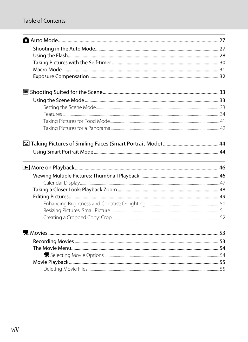 Viii | Nikon Coolpix L24 User Manual | Page 10 / 144