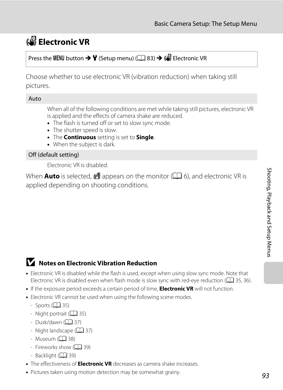 Electronic vr, W electronic vr, A 93) i | A 93 | Nikon Coolpix L24 User Manual | Page 105 / 144