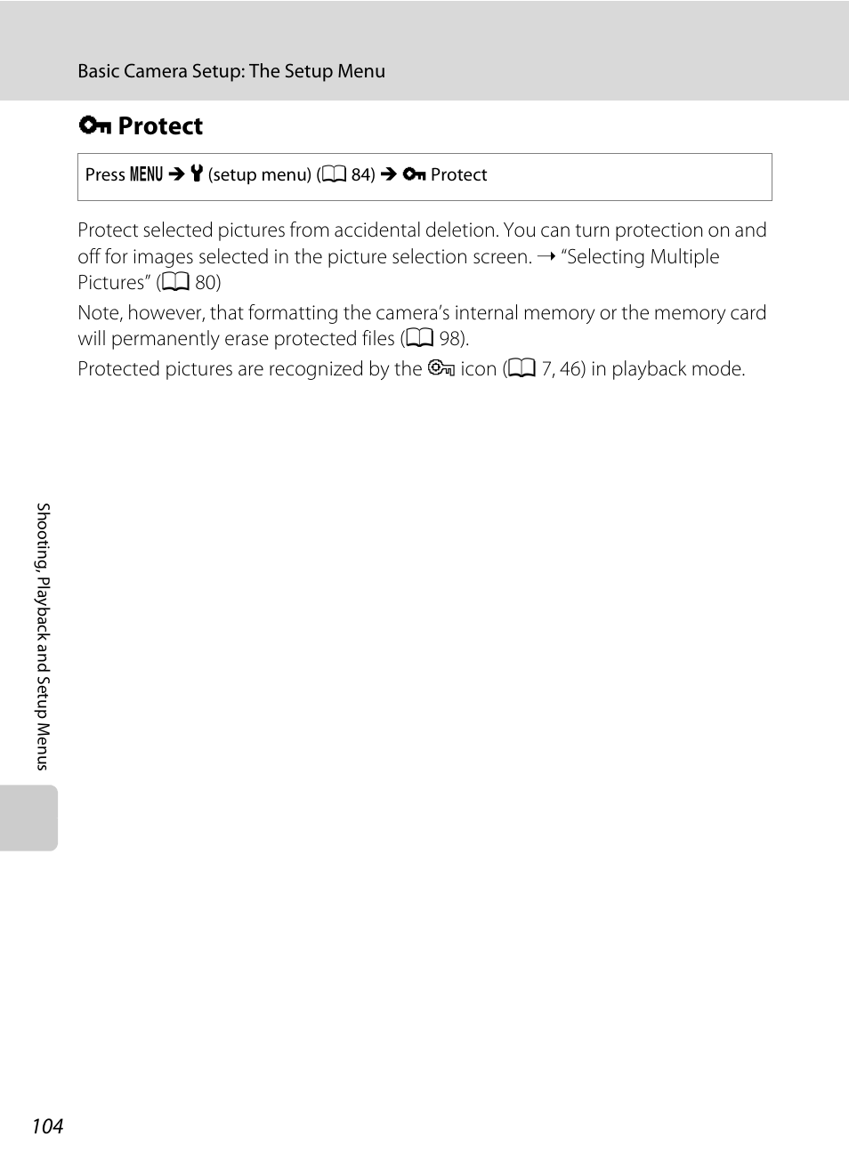 Protect, D protect, A 104) are | A 104), A 104 | Nikon Coolpix L24 User Manual | Page 116 / 144