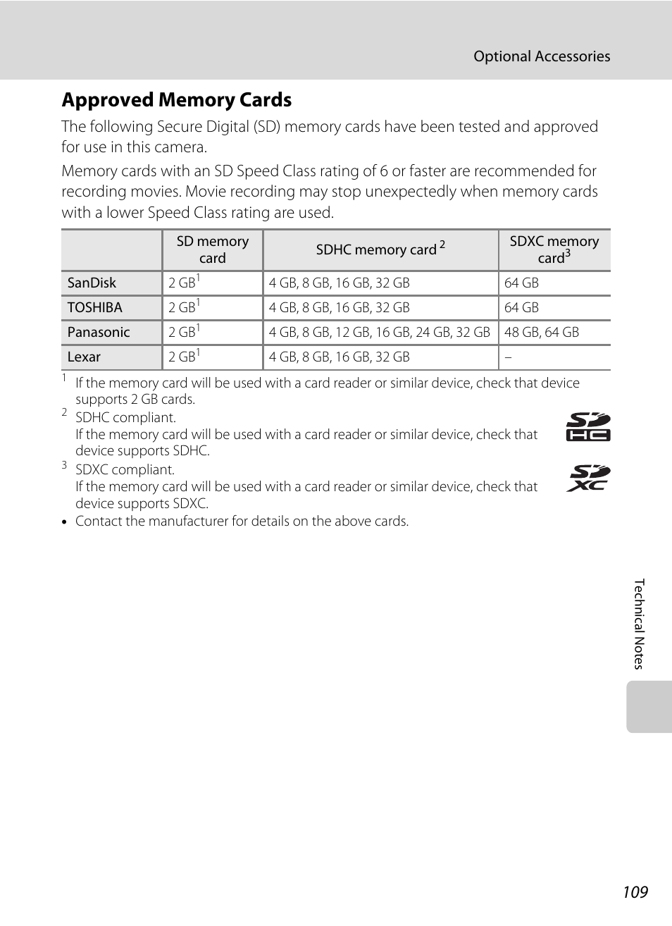 Approved memory cards | Nikon Coolpix L24 User Manual | Page 121 / 144